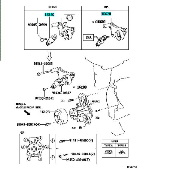tensioner assy v-ribbed belt 16620-28090 28070 ACV40 2AZ 1AZ - Image 2
